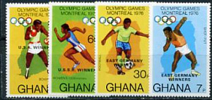 Гана, Олимпиада 1976, Футбол, надпечатки, 4 марки